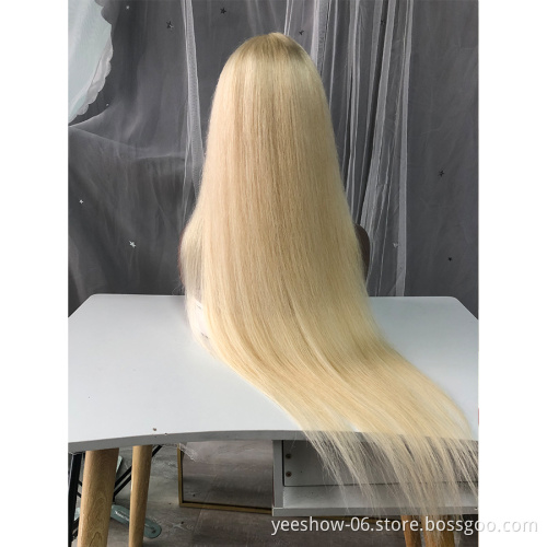 Preplucked Straight Real Human Hair Natural Long Pre Pluck Light Blonde 613 360 Lace Frontal Wig